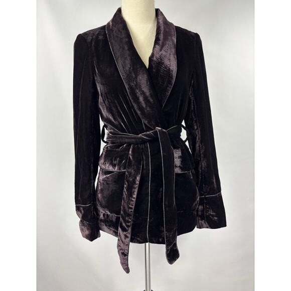 Amaryllis Anthropologie Spencer Velvet Smoking Jacket Blazer Dark Purple Small - Picture 12 of 12